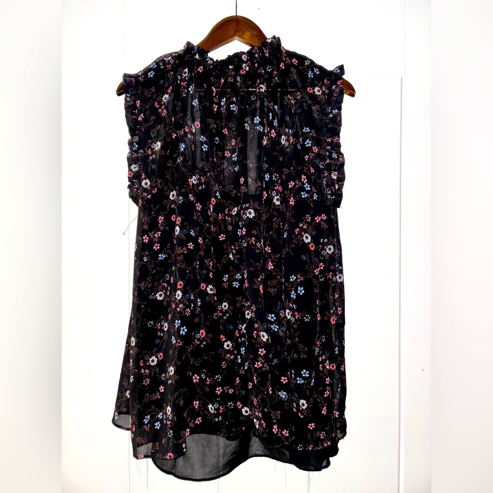Olivaceous Charlotte Chiffon Sheer‎ Floral Print Ruffle Mini Dress Women L NEW